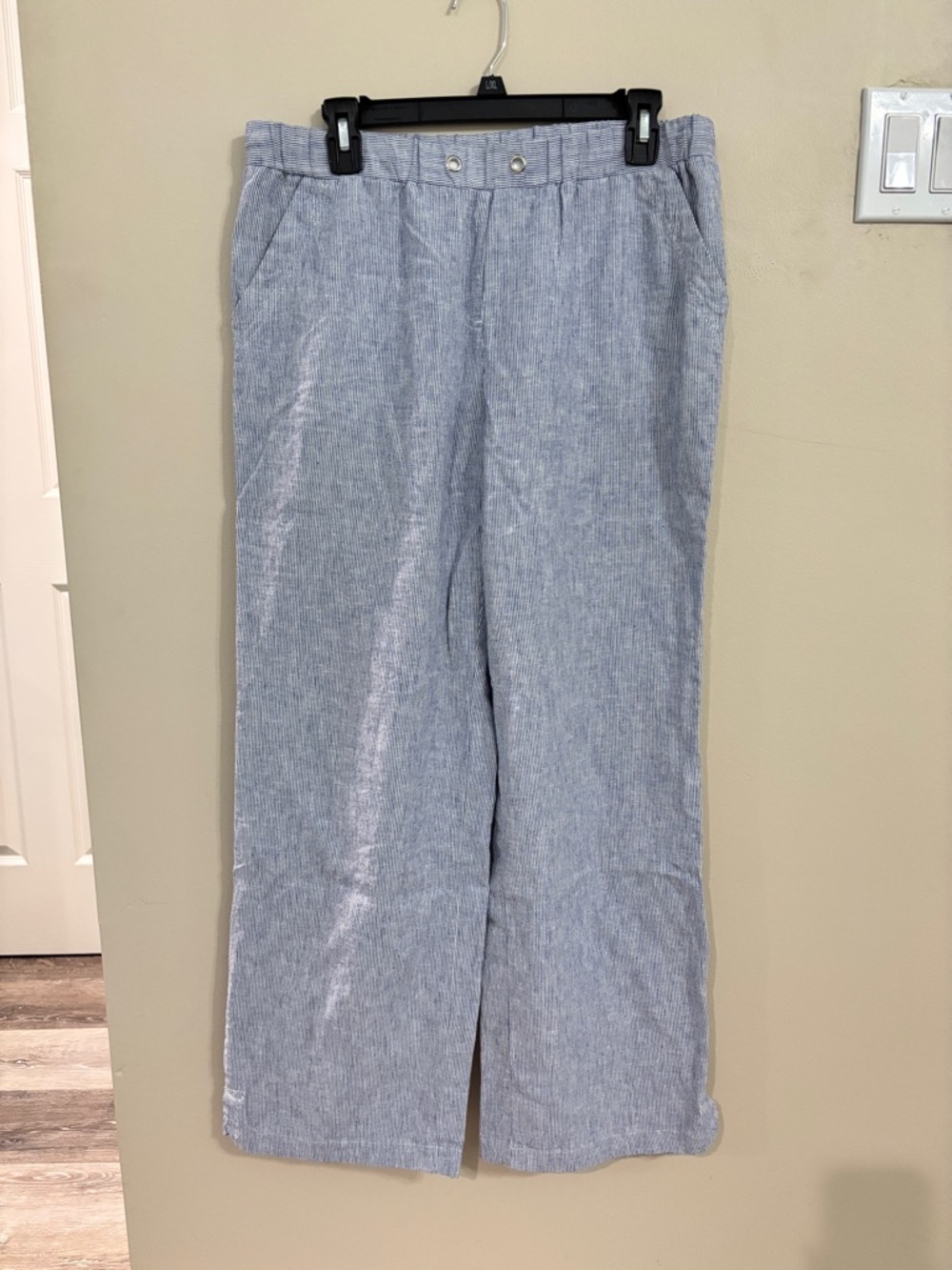 Light Blue Linen-Blend Casual Pants